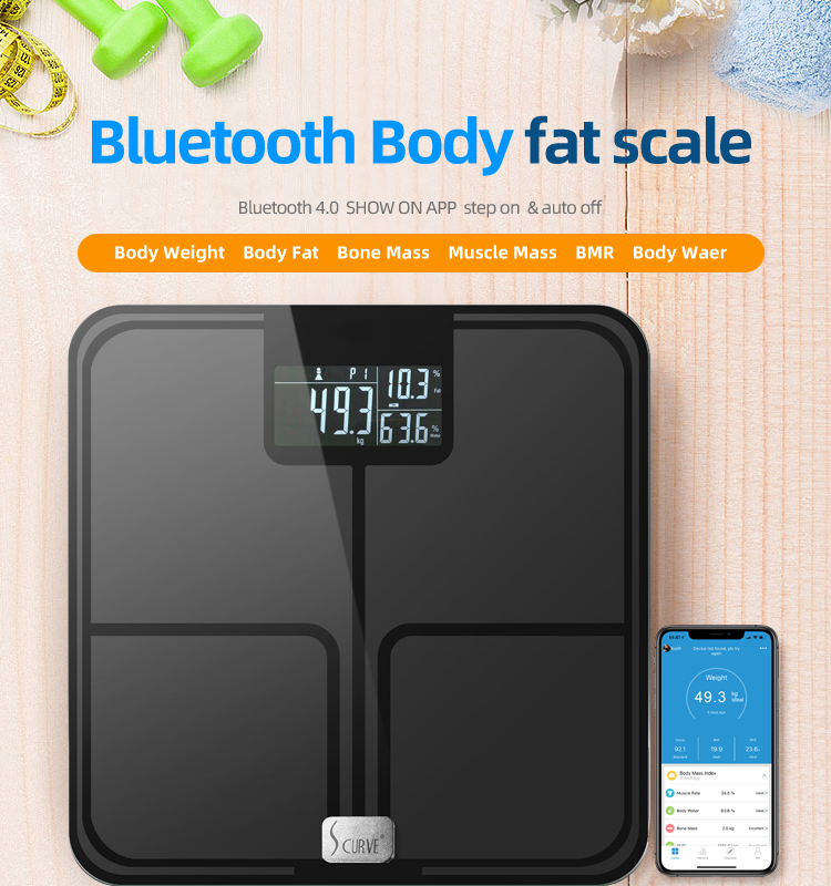 Escala de gordura corporal Bluetooth com aplicativo para smartphone